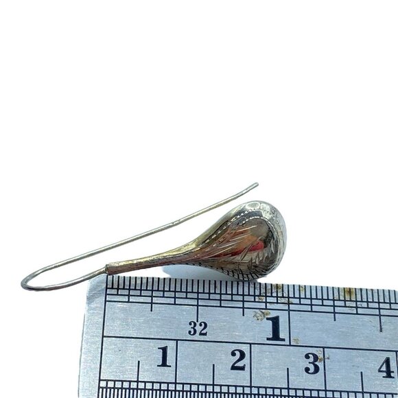 Vintage Sterling Silver Etched French Teardrop Long Wire Dangle Drop Earrings - Picture 6 of 9